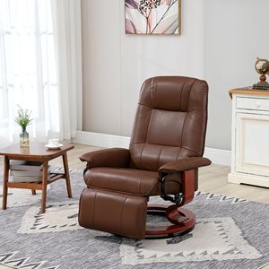 Poltrona Reclinabile Manuale in Ecopelle Marrone Regolabile con Base Girevole in Legno e Braccioli Estensibili per Soggiorno - Product Image 2