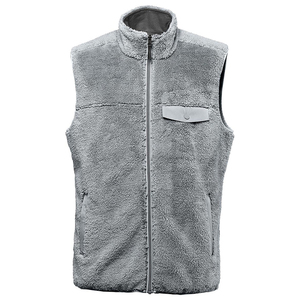 Chaleco de lana Sherpa de invierno para hombre, cuello alto, cierre de cremallera, ropa exterior informal cálida con bolsillos laterales, color sólido - Product Image 1