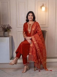 LD CREATION Modern Silk Kurti <b>Pant</b> Dupatta Set for Women Embroidered <b>Sequin</b> Work Jacquard Printed Dupatta - Product Image 2