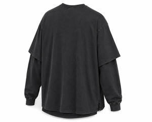 เสื้อยืดคอกลมแขนยาวทรงโอเวอร์ไซส์สำหรับผู้ชาย ผ้าฝ้าย 100% ป้องกันขนร่วง สไตล์ไฮสตรีท ลายเรียบ ผ้าหนา 220 กรัม - Product Image 2