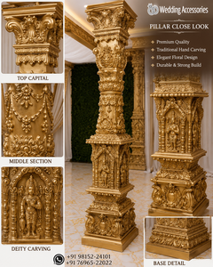 Mandapam de Fibra para Bodas al Estilo del Templo Dorado del Sur de la India, Exclusivo para Bodas Tamilas, con Pilares Tallados de Forma Elaborada - Product Image 5