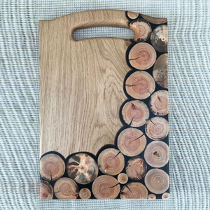 This Unique Wooden Chopping <b>Board</b> Pairs A Smooth Solid Oak Surface With Natural Log Round Sleek <b>Black</b> Resin For Cutting Vegies - Product Image 1