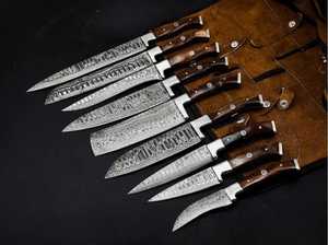 Couteau de cuisine industriel en acier Damas SHARP POINT TRADES, lame droite de 8 pouces, épaisseur 0,5 mm, manche en bois, biseau 2 - Product Image 6