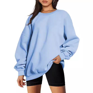 Sweat-shirt oversize en molleton anti-boulochage pour femme, col rond, couleur unie, manches longues, tricoté en polyester, avec poches, décontracté pour l'automne - Product Image 4