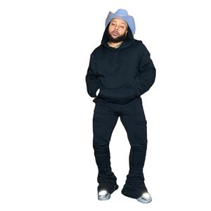 Conjunto de dos piezas de alta calidad para hombre, pantalones de chándal acampanados con logotipo personalizado, Sudadera con capucha, traje deportivo de invierno, ropa para correr - Product Image 1