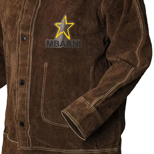 Chaqueta de Trabajo MBAANI de Cuero Gamuza Marrón, Manga Larga, Cierre de Botones, Resistente al Fuego y al Calor, para Taller - Product Image 4