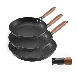 Round Nonstick Frying <b>Pan</b> Set With Wood <b>Handle</b> Ceramic Coating For Induction Cooker Hand Wash Only - Product Image 1