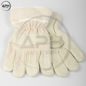 Cream Split Cowhide <b>Leather</b> Heavy Duty Rigger <b>Gloves</b> Fabric Backed Rubberized Cuff Industrial Builder Mechanic Work <b>Gloves</b> - Product Image 4