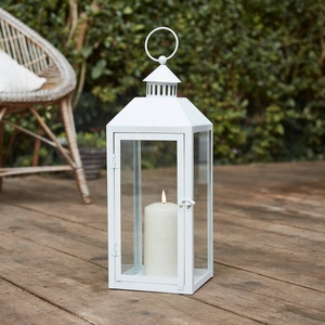 Lanternes porte-bougies décoratives en métal blanc pour la maison et le jardin, disponibles en 3 tailles, vente en gros - Product Image 2