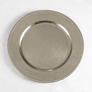 Assiette de présentation ronde argentée, bordure classique ornée, en métal poli, vaisselle durable pour les fêtes et les restaurants - Product Image 4