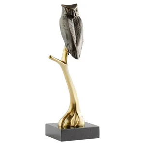 Figura de Búho en Latón Chapado en Oro, Escultura Animal, Decoración Artística para Interiores Modernos - Product Image 4