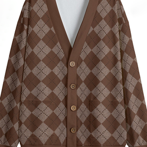 Cardigan en laine/cachemire épais tricoté losanges pour femme, collection Hiver 2026 – Style vintage, manches longues, boutonné, décontracté et chic - Product Image 2