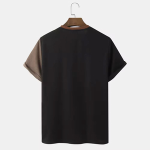 T-shirt décontracté pour homme à manches courtes, coupe classique, en jersey respirant en coton et élasthanne, col rond, avec bordure contrastée - Product Image 2