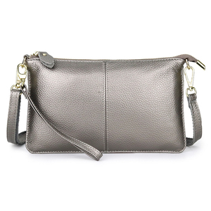 Cartera de mano de cuero genuino impermeable para mujer al por mayor con cremallera larga, decoración de cadena y tarjetero - Product Image 3