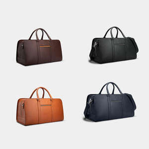 Sac de voyage en cuir véritable de luxe, couleur unie, avec fermeture éclair et poignée - Product Image 5