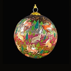 Handmade Paper Mache Christmas Ball Ornament Hand <b>Painted</b> <b>Deer</b> Forest Design Floral Style Hanging Decoration Jammu Kashmir - Product Image 1