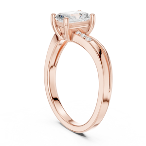 Bague solitaire en moissanite radiante avec accents pavés - Finition or rose, bague de fiançailles à double sangle, cadeau pour elle - Product Image 2