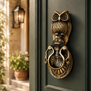 SHUBHAM Sonnette de porte en laiton en forme de hibou, style Art Déco, faite à la main, moulée sous pression, anneau décoratif, poignée de frappe, finition antique pour entrée de maison - Product Image 5