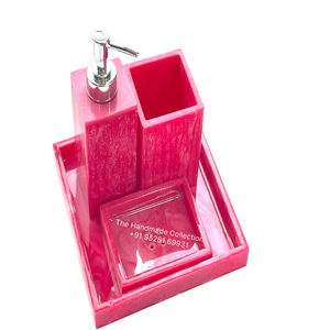 Modern 4-Piece Bathroom Accessory <b>Set</b> Glossy Marble Finish Resin Products Eco-Friendly <b>Soap</b> Dispenser Tumbler Tray Accessories - Product Image 5