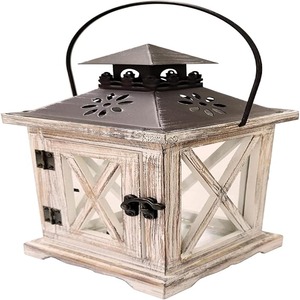 Lanterne décorative en bois vintage, porte-bougie rustique, lanterne de mariage style ferme, lanterne pour table, lanterne à suspendre au mur - Product Image 3