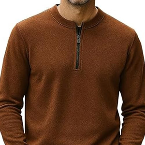 Camiseta de Hombre, Venta Directa de Fábrica OEM, 100% Algodón, Cuello Henley con Cierre de Cremallera, Logotipo Personalizado, Manga Larga, 220 GSM, Transpirable - Product Image 6