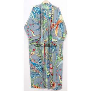 Kimono Informal 100% Algodón, Ropa de Dormir, Ropa de Playa, Diseño Floral Indio, Bata de Verano Transpirable de Secado Rápido para Mujer - Product Image 6
