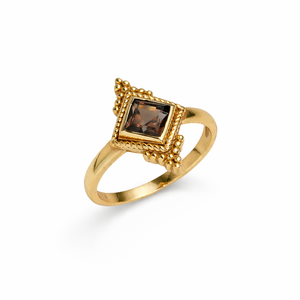Bague en Quartz Fumé Naturel Forme Paix Style Glamour, Sertie de Laiton, Faite à la Main, avec Pierre Précieuse Carrée pour Femme, Vente en Gros - Product Image 1