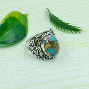 Anillo de Turquesa Azul Cobre, Plata de Ley 925, Anillo de Promesa, Diseño Único Hecho a Mano, Joyería de Turquesa, Regalo para Ella - Product Image 6