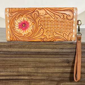 Nuevo y elegante bolso de mano estilo western de cuero genuino para mujer, diseño floral, tarjetero, billetera multiusos, gran venta. - Product Image 5