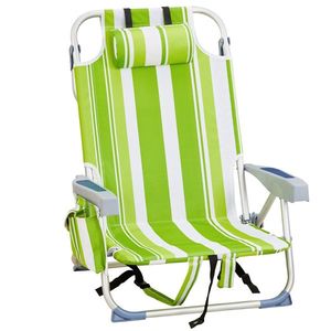 63*65*82cm Short Oxford Cloth Silver White Aluminum Tube Bearing 100kg Green Stripes Beach Chair - Product Image 1