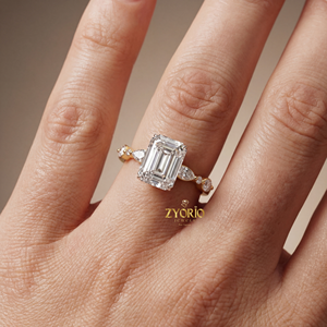 Bague de fiançailles et de mariage en diamant de laboratoire taille émeraude 2,08 CT avec diamant central émeraude et diamants latéraux marquise en argent 925 - Product Image 4