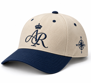 Custom Two Tone Wedding <b>Caps</b> Five Panel Cotton Canvas Embroidered Monogram Crown Design <b>Navy</b> Visor Premium Wedding Party Hats - Product Image 2