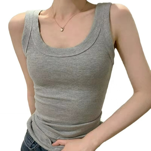 Top de tirantes de algodón acanalado de color liso para mujer, estilo urbano, de punto ajustado, para gimnasio - Product Image 4