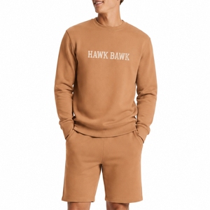 Ensemble sweat-shirt à col rond et short assorti pour homme, coupe confortable, imprimé lettres, vêtements décontractés en tissu French Terry, sweat-shirt pour homme - Product Image 1