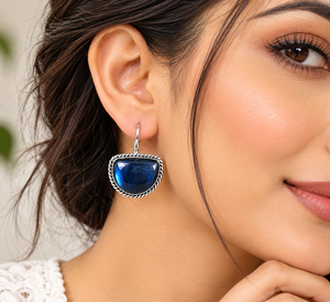 Pendientes Colgantes de Moda con Piedra Azul de Calidad Premium, Borde de Plata Oxidada, Diseño de Media Luna, Joyería de Destaque, Proveedor Mayorista - Product Image 2
