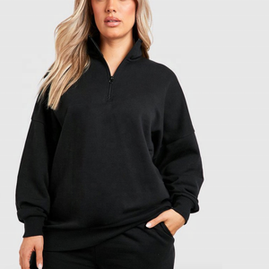Women's Plus Size Oversized Cotton <b>Sweatshirt</b> Half Zipper Crew Neck Pullover Custom Embroidery Logo Washed Autumn Summer - Product Image 5