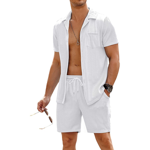 Ensemble short et chemise en coton rayé pour homme, été, décontracté, respirant, tissé - Product Image 3