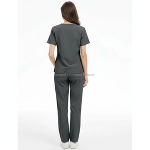 Ensemble de blouses médicales unisexes gris, haut à col en V, pantalon droit, multi-poches, uniforme d'infirmière d'hôpital, sur mesure, OEM, vente en gros - Product Image 6