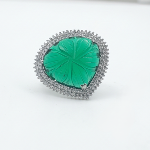 DIVYORO EMERALD BLOOM Women's Trendy Brass Oxidized Silver Plated <b>Ring</b> - Product Image 1