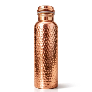 Bouteille d'eau en cuivre pur à épaules évasées, 1 litre, forme sablier, avec bordure perlée martelée, flacon ayurvédique - Product Image 6
