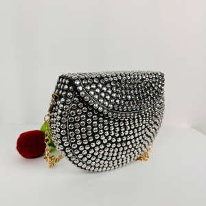 Modern Antique <b>Gold</b>-Plated Aluminium Frame Evening Clutch Bag Ladies Stylish Shoulder Purse Dot Bridal Sculpture Sling Bag - Product Image 3