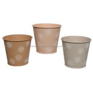 Jardineras de metal para jardín y maceta para flores, juego de macetas redondas plateadas decorativas para el hogar para jardín y balcón - Product Image 1