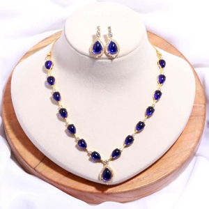 Gold Plated Blue <b>Crystal</b> Necklace and Earring <b>Set</b> Women's Romantic Jewelry Wedding Drop Shape Rhinestone Pendant Jewelry <b>Sets</b> - Product Image 2