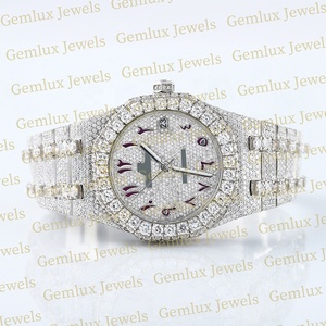 Nouveaux arrivages Montre pour homme en acier inoxydable avec cadran arabe et date automatique, entièrement blanche, D, VVS, moissanite, diamant - Product Image 2