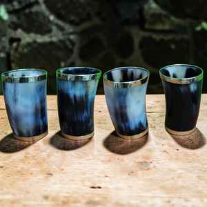 Vaso de chupito artesanal de cuerno de buey vikingo con acabado de alto brillo y borde metálico a precio económico - Product Image 2