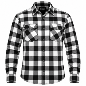 Chemise en flanelle à carreaux rouges et noirs pour homme Manwa Leather, manches longues, boutonnée, style western, chemise de protection. - Product Image 6