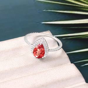 Bague en saphir Padparadscha en forme de poire, argent sterling 925, pierre précieuse orange pêche de Ceylan, faite à la main, cadeau de fiançailles - Product Image 6