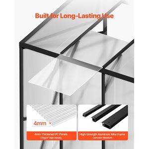 Invernadero de Policarbonato Resistente de 8 x 10 Pies con Ventilaciones Ajustables y Puerta con Cierre de Empuje y Tracción, de Fácil Montaje para Jardines Exteriores - Product Image 3