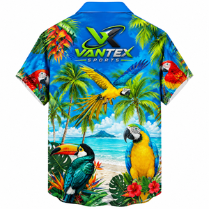 Chemise décontractée à manches courtes pour homme Vantex Sports, imprimé floral orange et noir, respirante, en popeline 100% polyester, boutonnage simple - Product Image 6