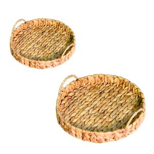 Plateau en jacinthe d'eau tressé fait main, panier de rangement pour fruits, plateau de service pour aliments et boissons - Product Image 1